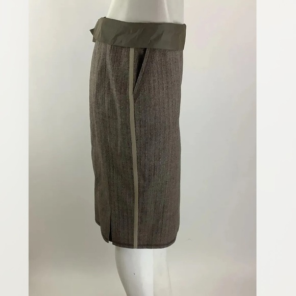 Riani Sz 10 US Virgin Wool Tweed Pencil Skirt Brown Ribbon Detail Career - Picture 3 of 7